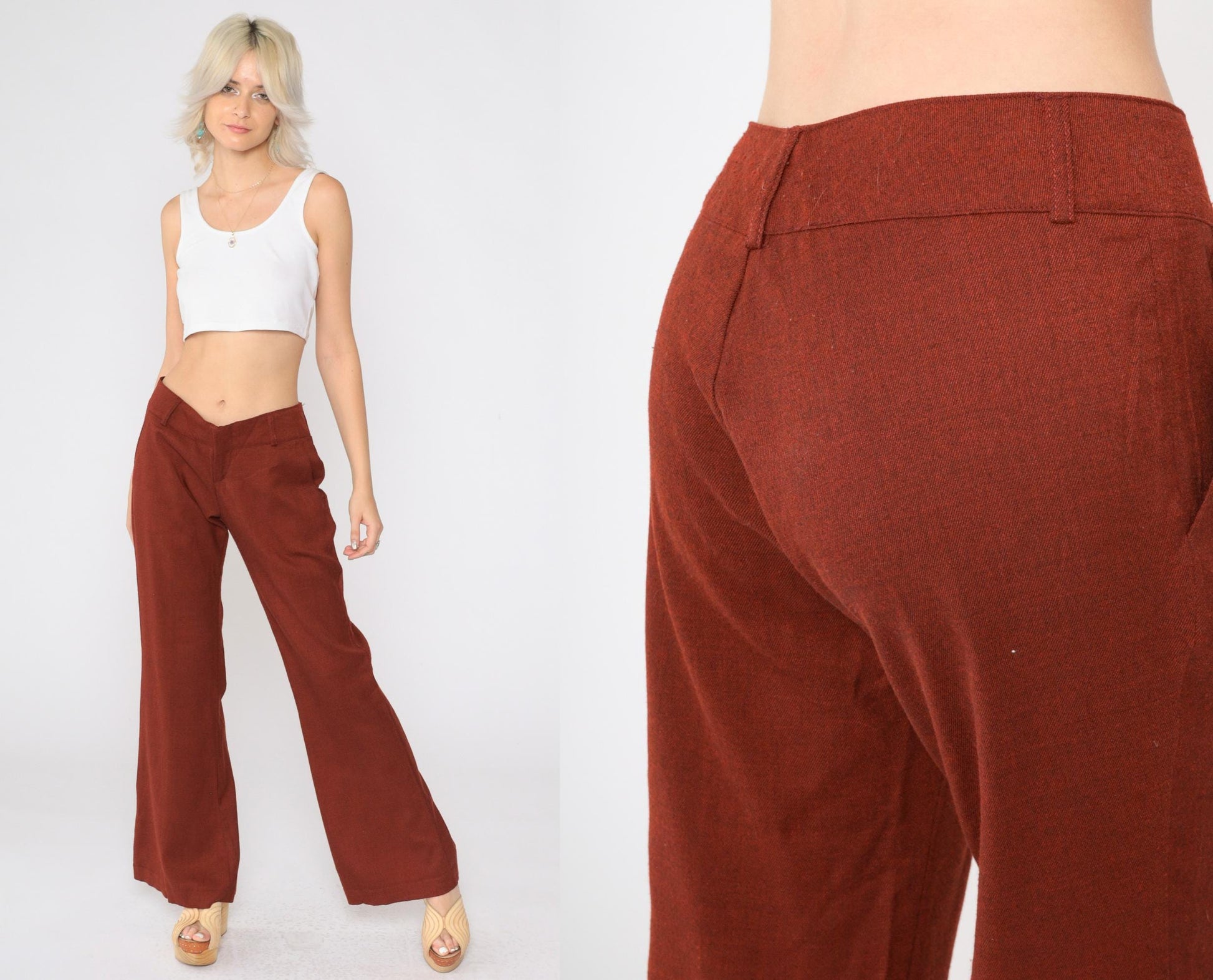 Y2K Burnt Orange Flared Trousers Low Rise 00s Flares Small 7