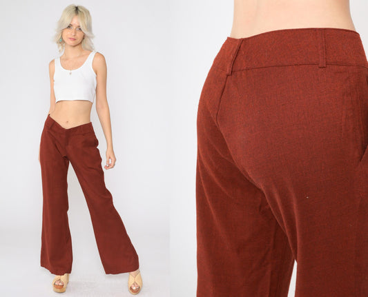 Y2K Burnt Orange Flared Trousers Low Rise 00s Flares Small 7
