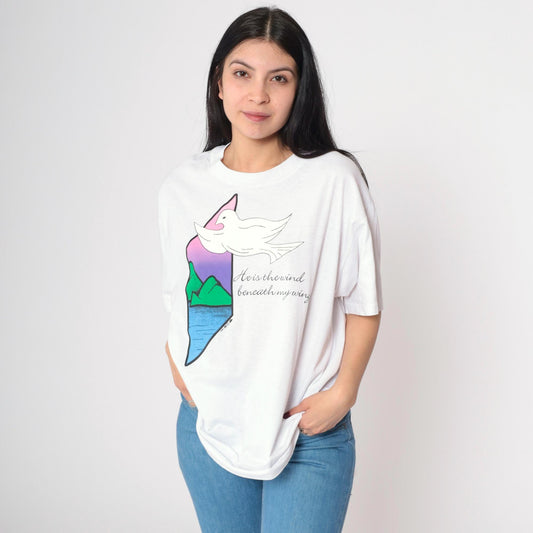 90s Christian Dove Graphic T-Shirt White Crewneck Single Stitch Large