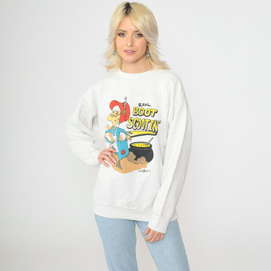 90s Wild Hare Boot Scootin' Granny Graphic Sweatshirt Grey Medium Large