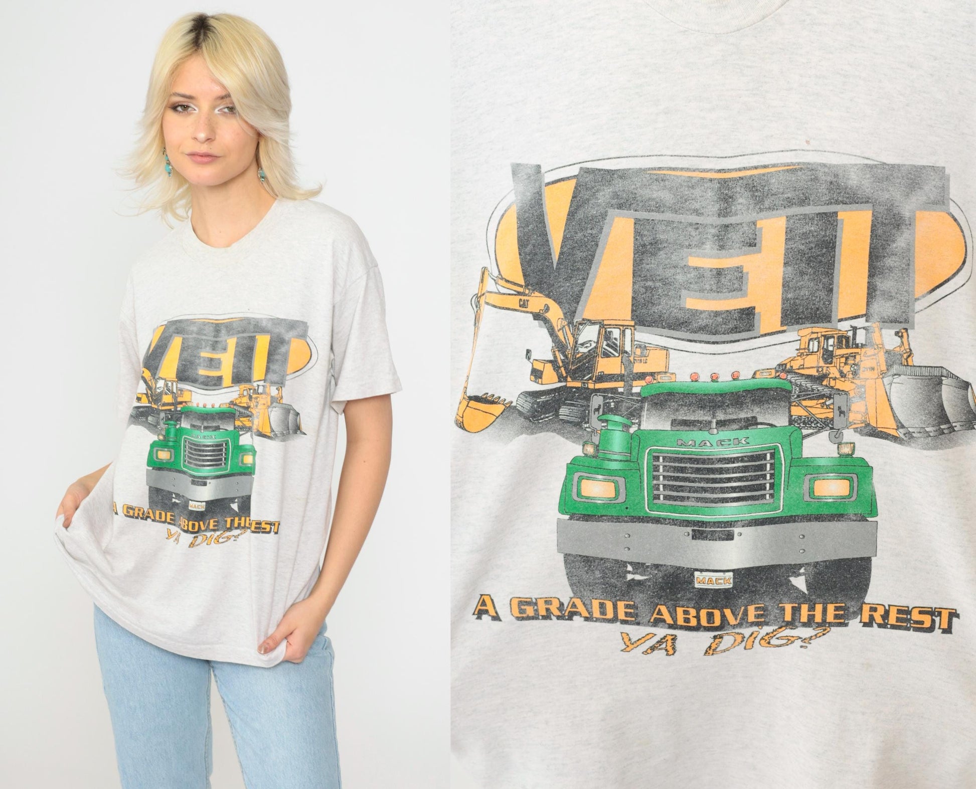 90s Veit Construction Mack Truck Graphic T-Shirt Medium