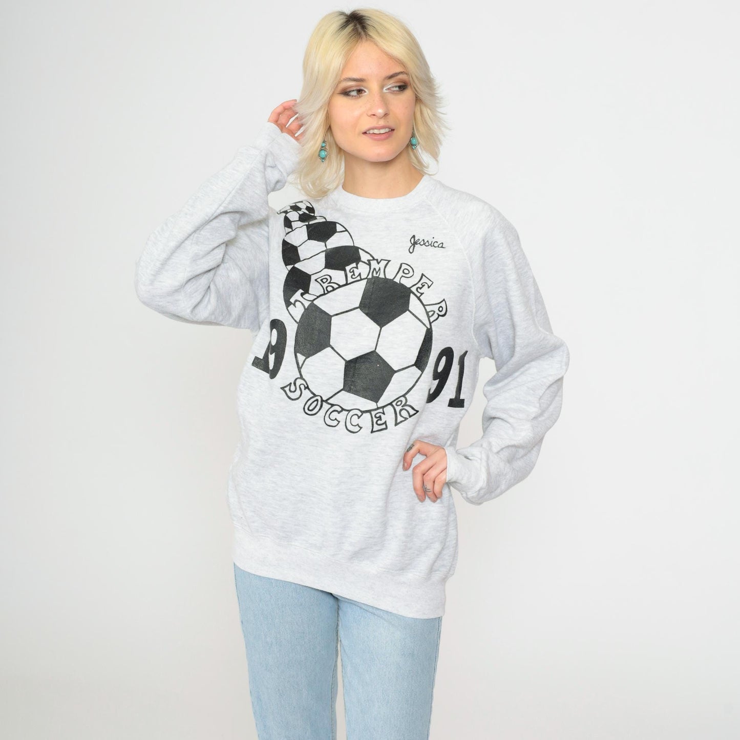 1991 Tremper Soccer Sweatshirt 90s Kenosha High School Heather Grey Raglan Large