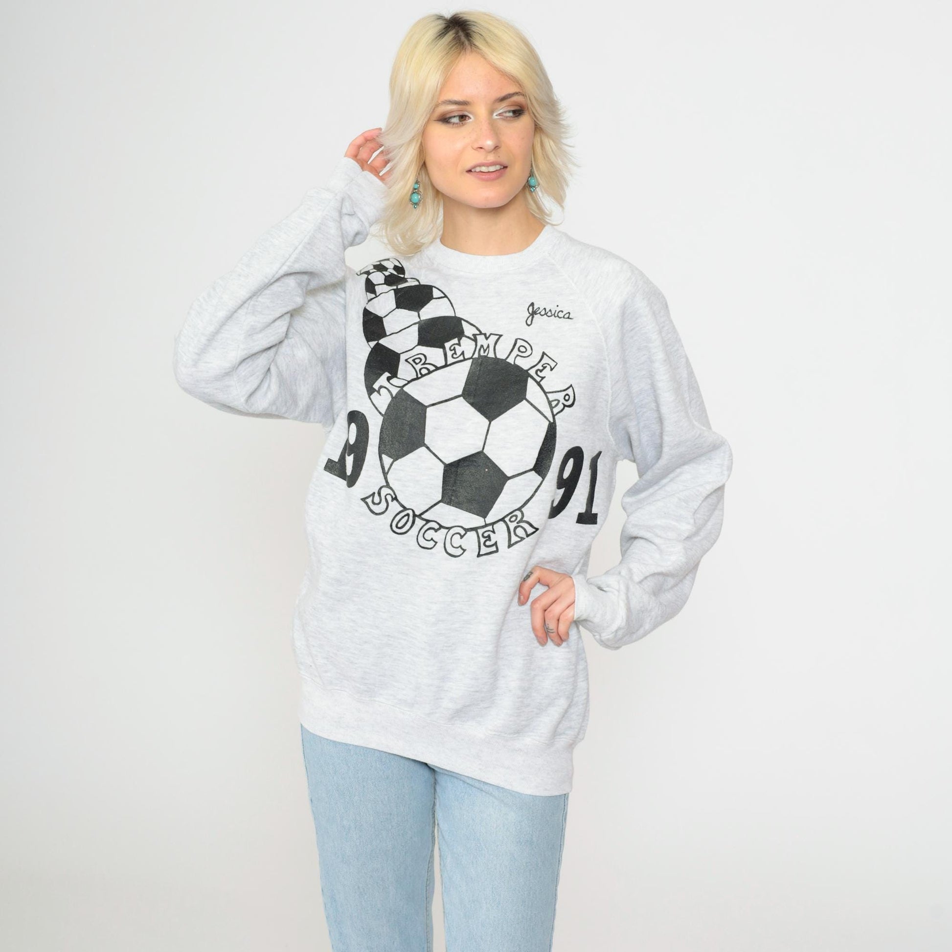 1991 Tremper Soccer Sweatshirt 90s Kenosha High School Heather Grey Raglan Large