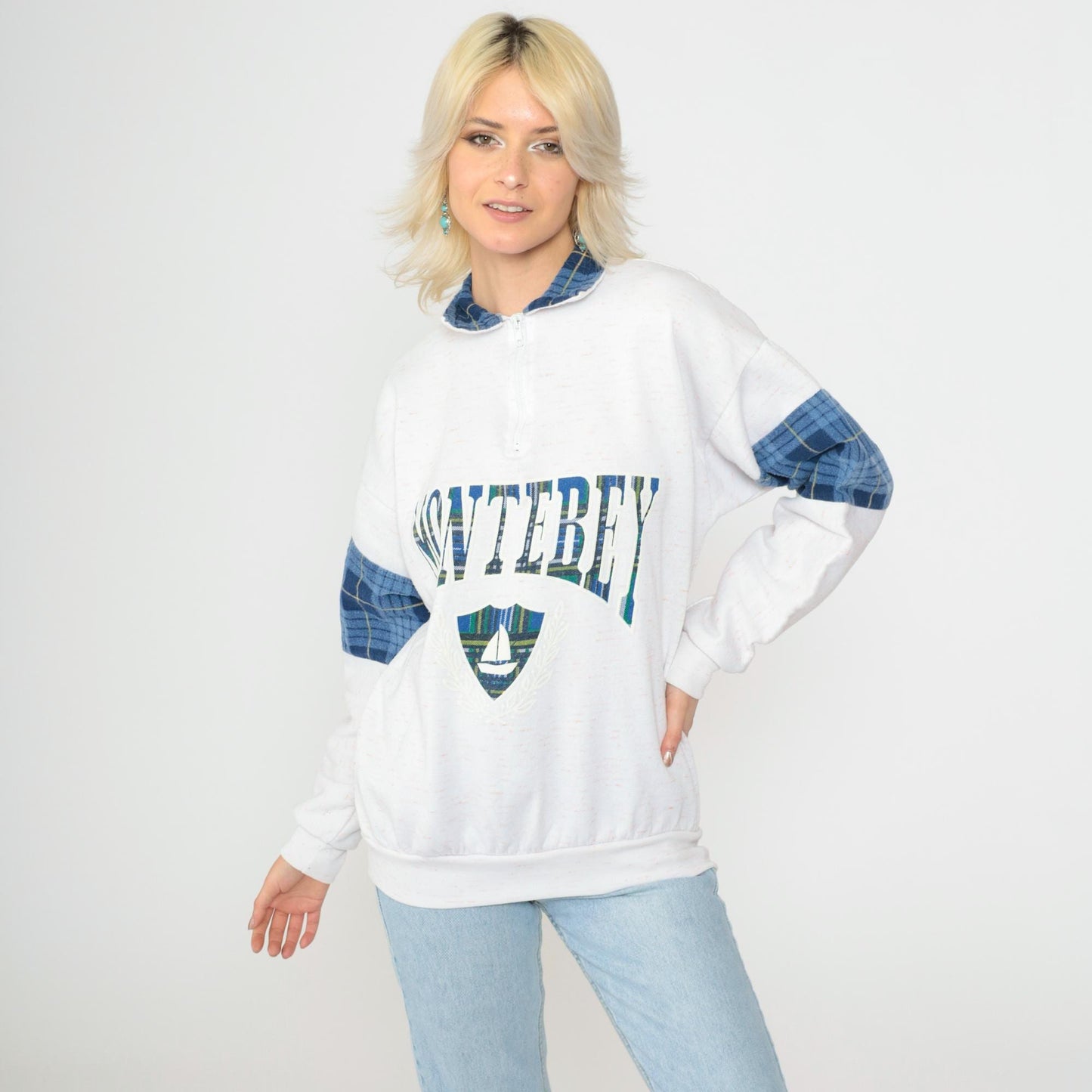 90s Monterey California Sailboat Quarter Zip Sweatshirt White Medium