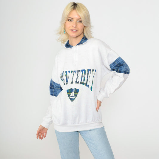 90s Monterey California Sailboat Quarter Zip Sweatshirt White Medium