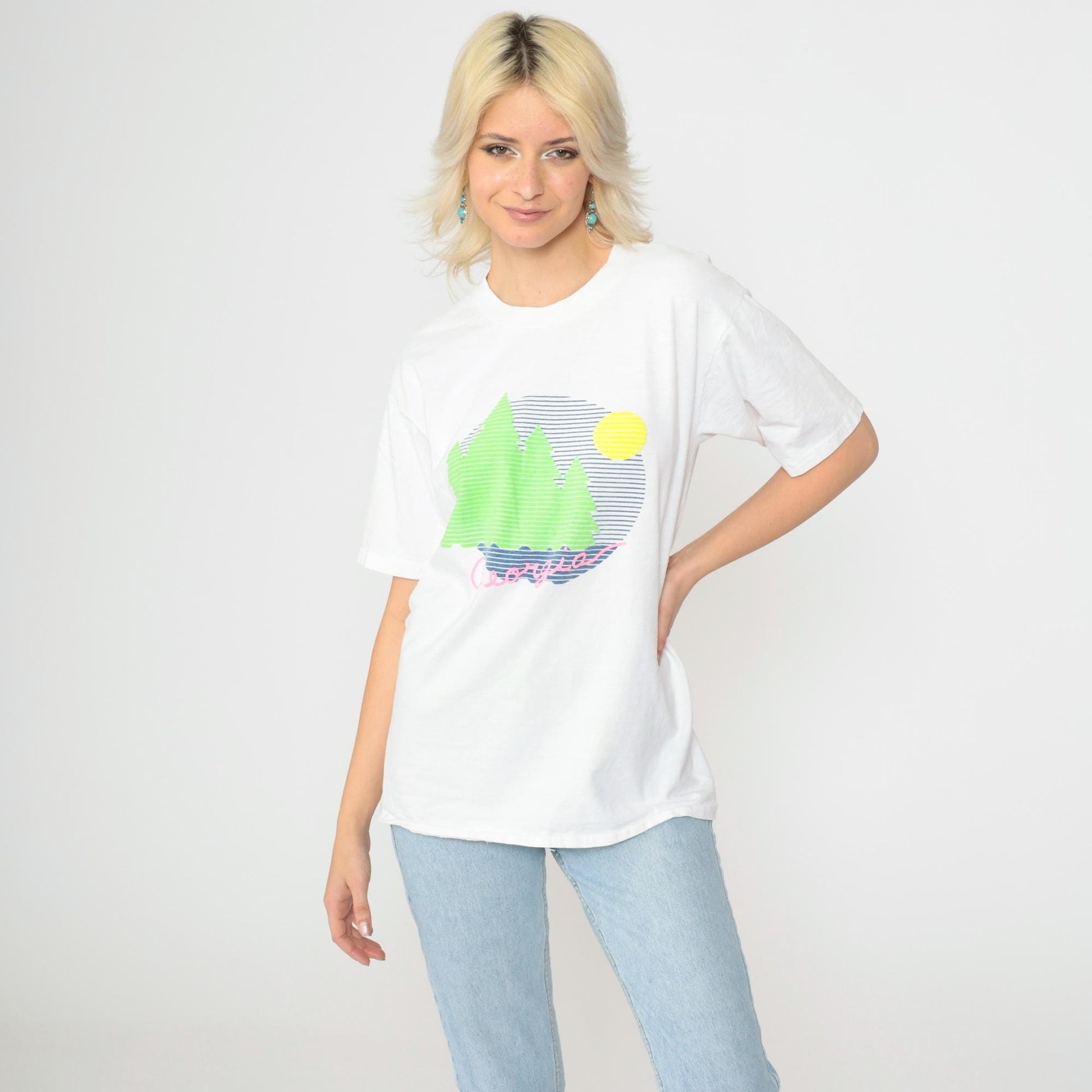 90s Georgia Forest Lake Nature Graphic T-Shirt White Cotton Medium
