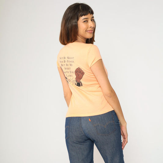 70s Amazing Grace Outreach Peach Graphic Tee Bible Verse Dove Small S