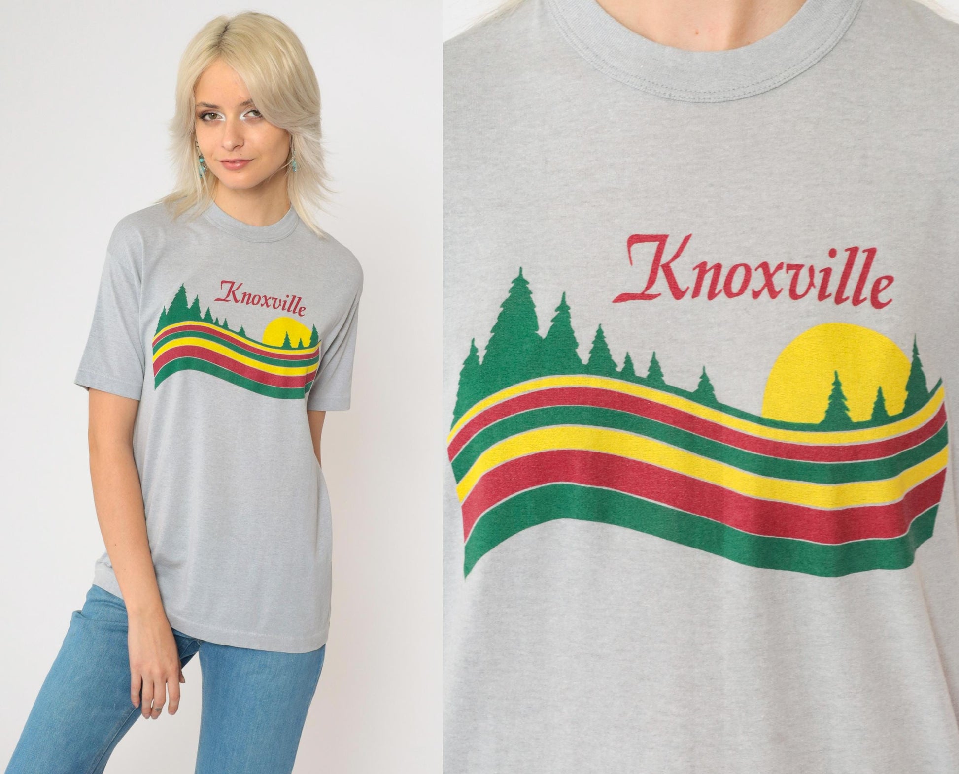80s Knoxville Tennessee Graphic T-Shirt Grey Nature Print Small