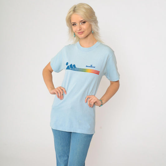 80s Steamboat Colorado Graphic T-Shirt Baby Blue Single Stitch Small