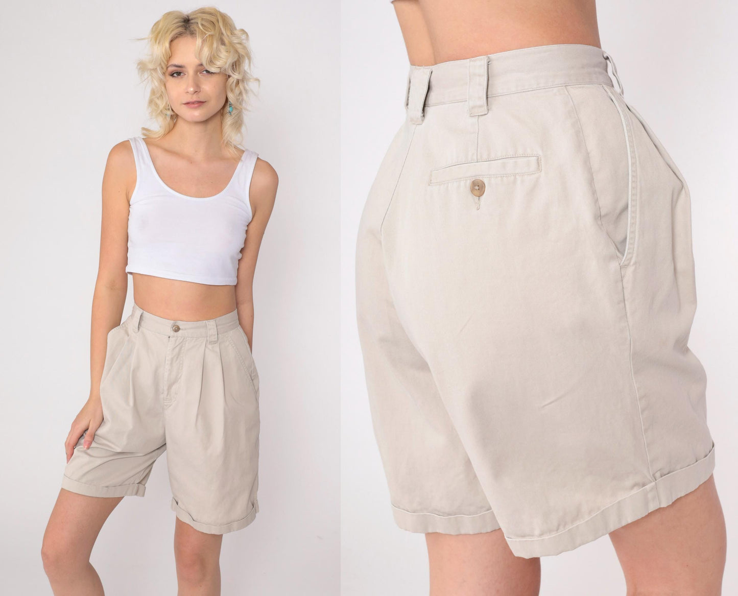 Eddie Bauer 90s Khaki Pleated Cotton Shorts High Rise Small 6