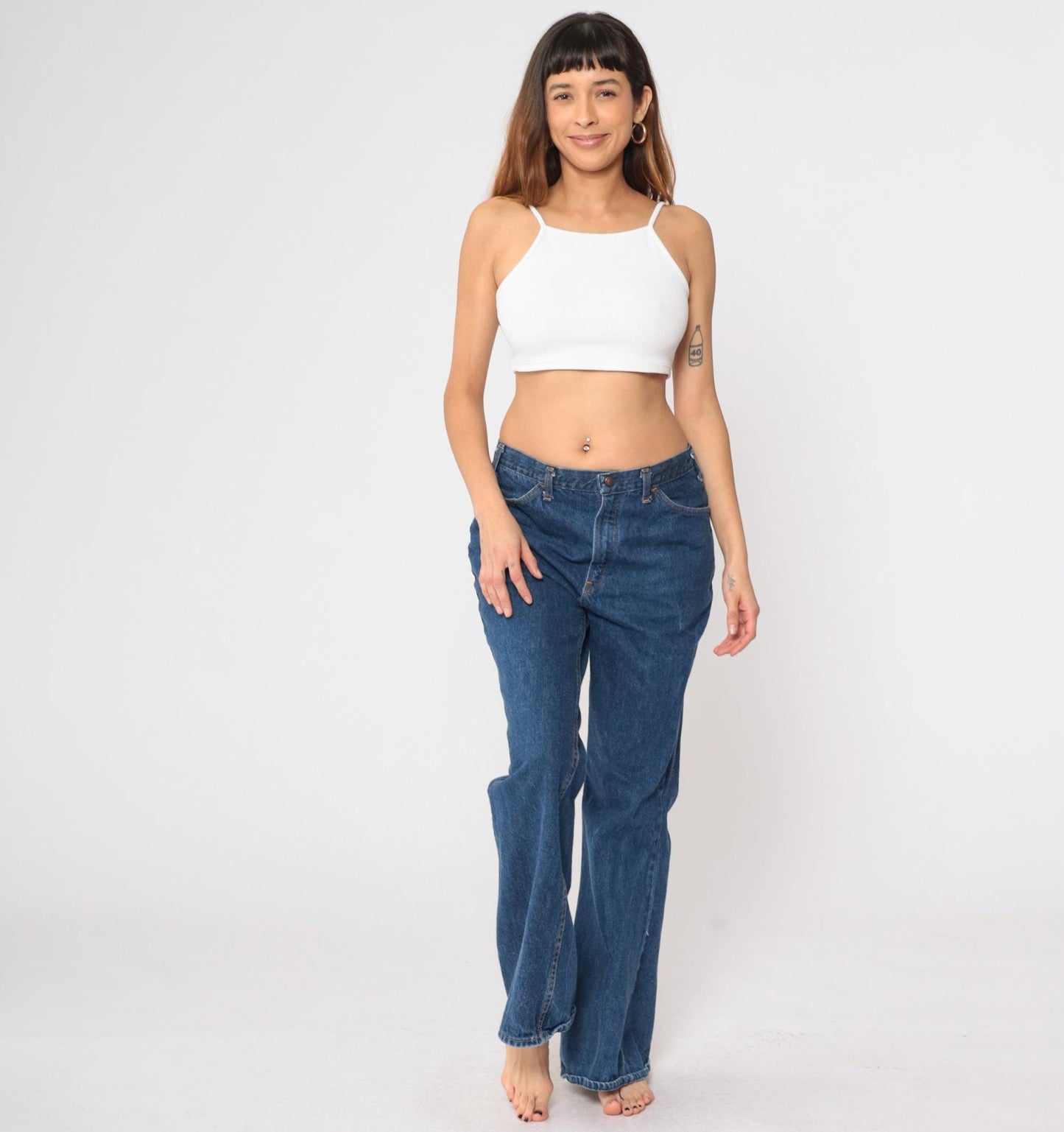 80s Dark Blue Denim High-Rise Boot Cut Jeans Medium 33