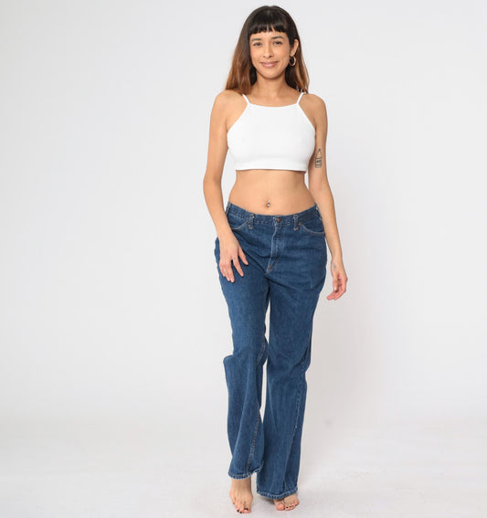 80s Dark Blue Denim High-Rise Boot Cut Jeans Medium 33