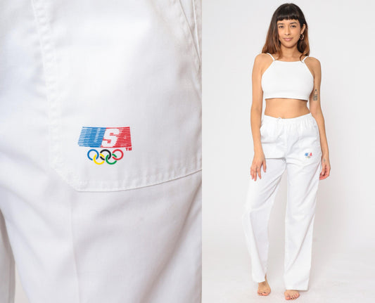 80s Levi's White Athletic Trousers Elastic Waist Small