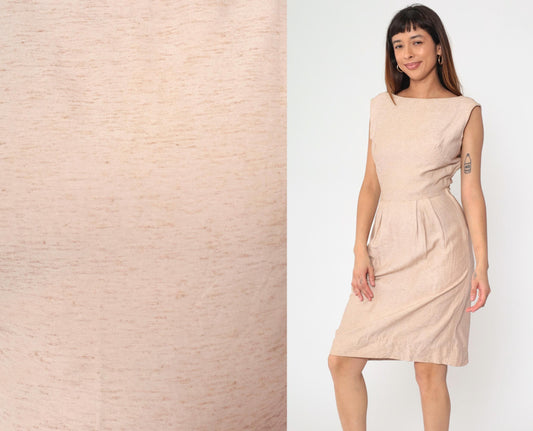 1960s Blush Pink Cocktail Dress Boatneck Wiggle Sheath Knee Small