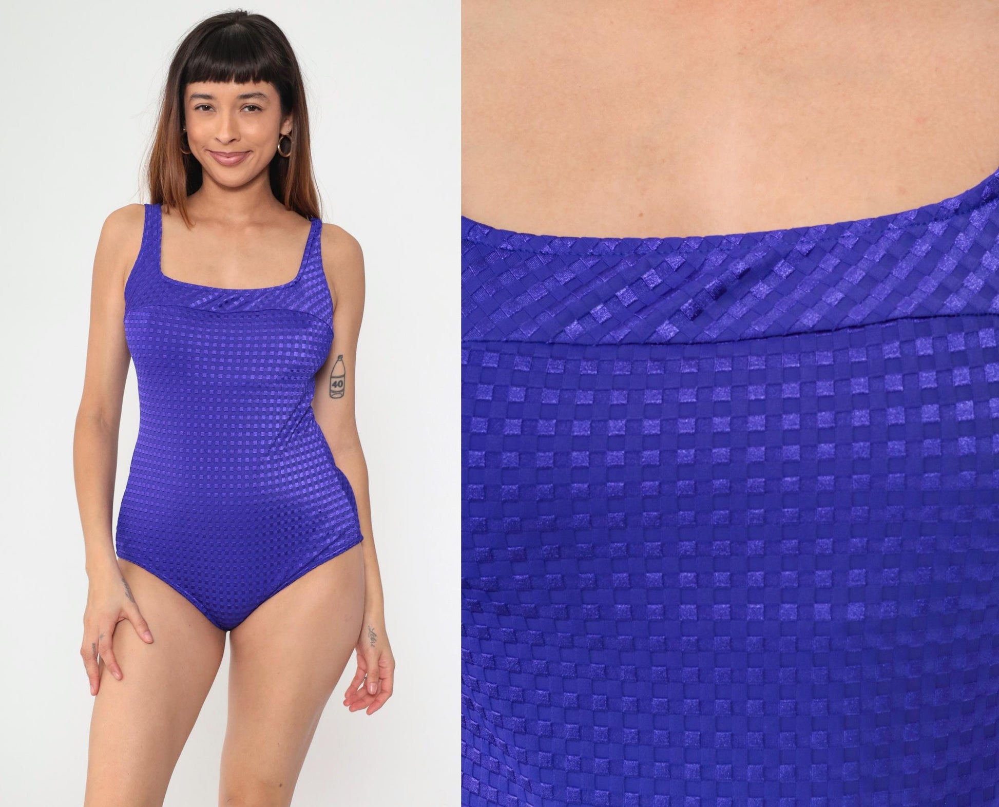 90s It Figures! Purple Textured One-Piece Swimsuit Scoop Back Extra Large XL