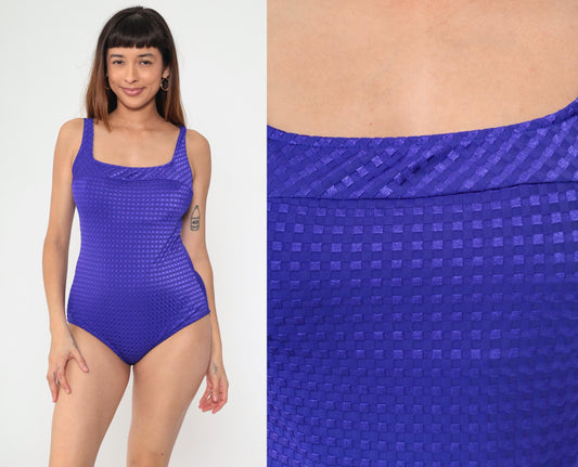 90s It Figures! Purple Textured One-Piece Swimsuit Scoop Back Extra Large XL