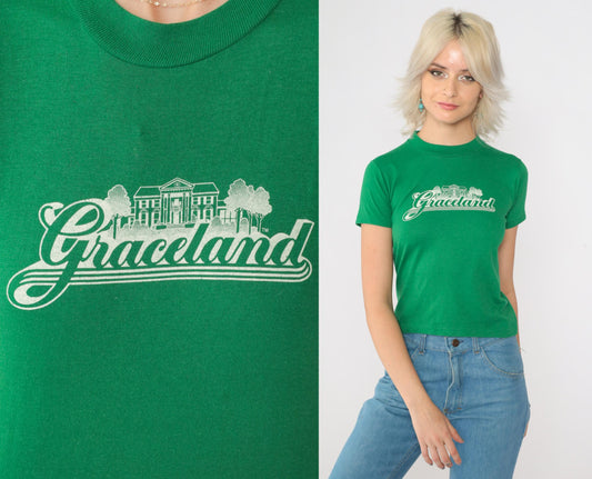 80s Graceland Memphis Tennessee Graphic T-Shirt Green Youth Medium