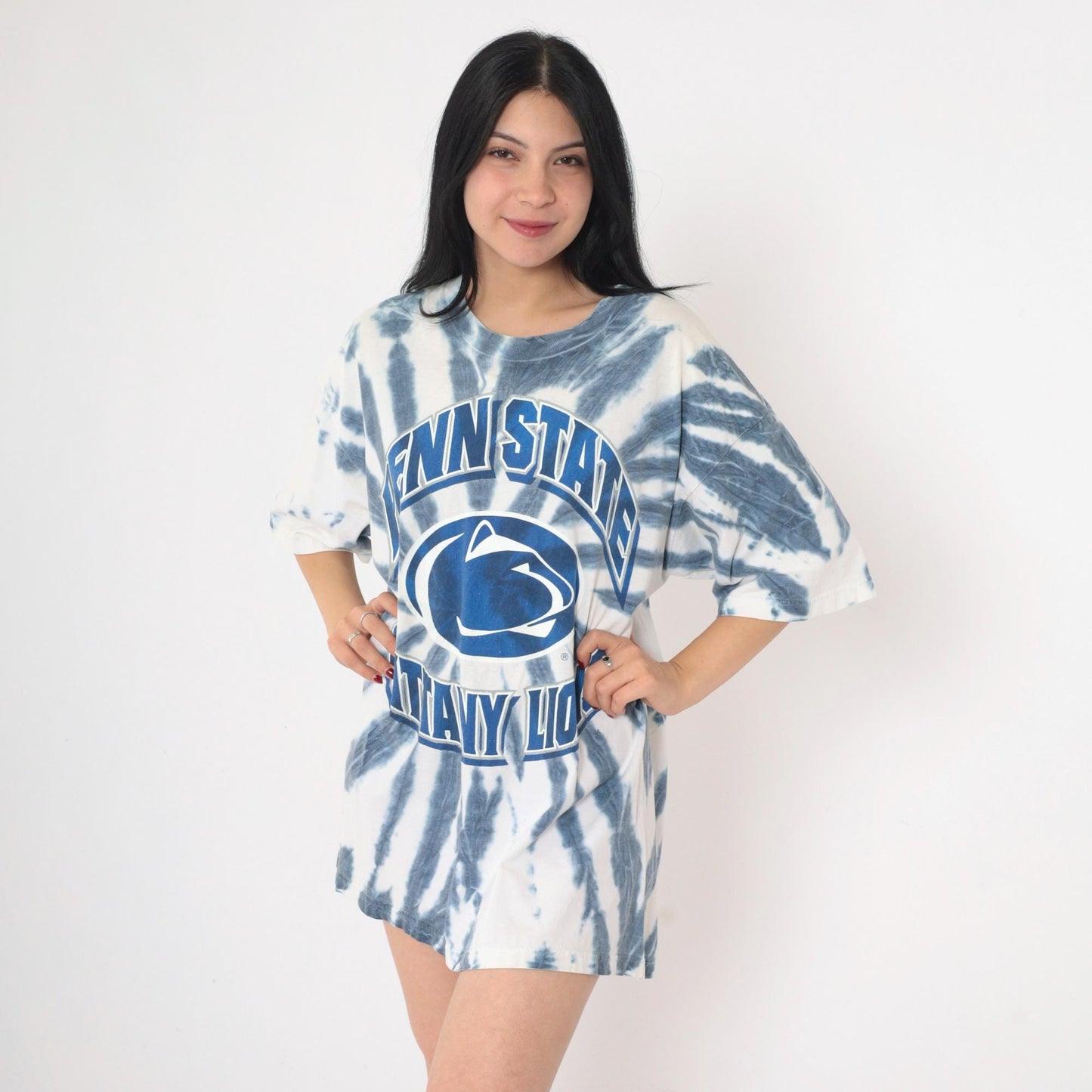 90s Penn State Nittany Lions Tie Dye T-Shirt Blue White Graphic Tee Extra Large XL