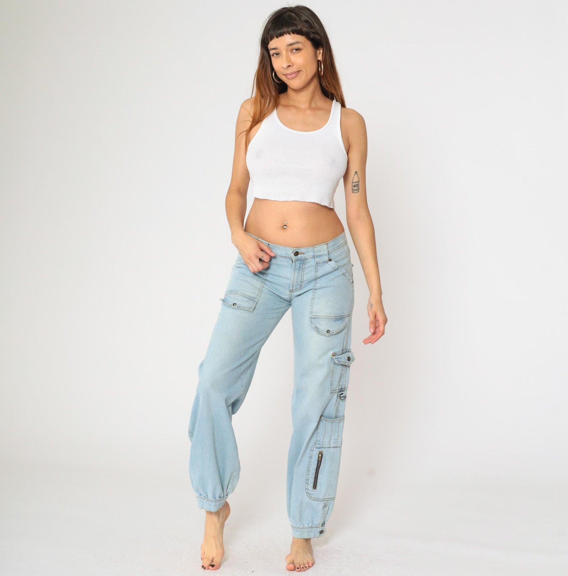 00s XOXO Cargo Jeans Light Blue Low Rise Straight Leg Small 5/6