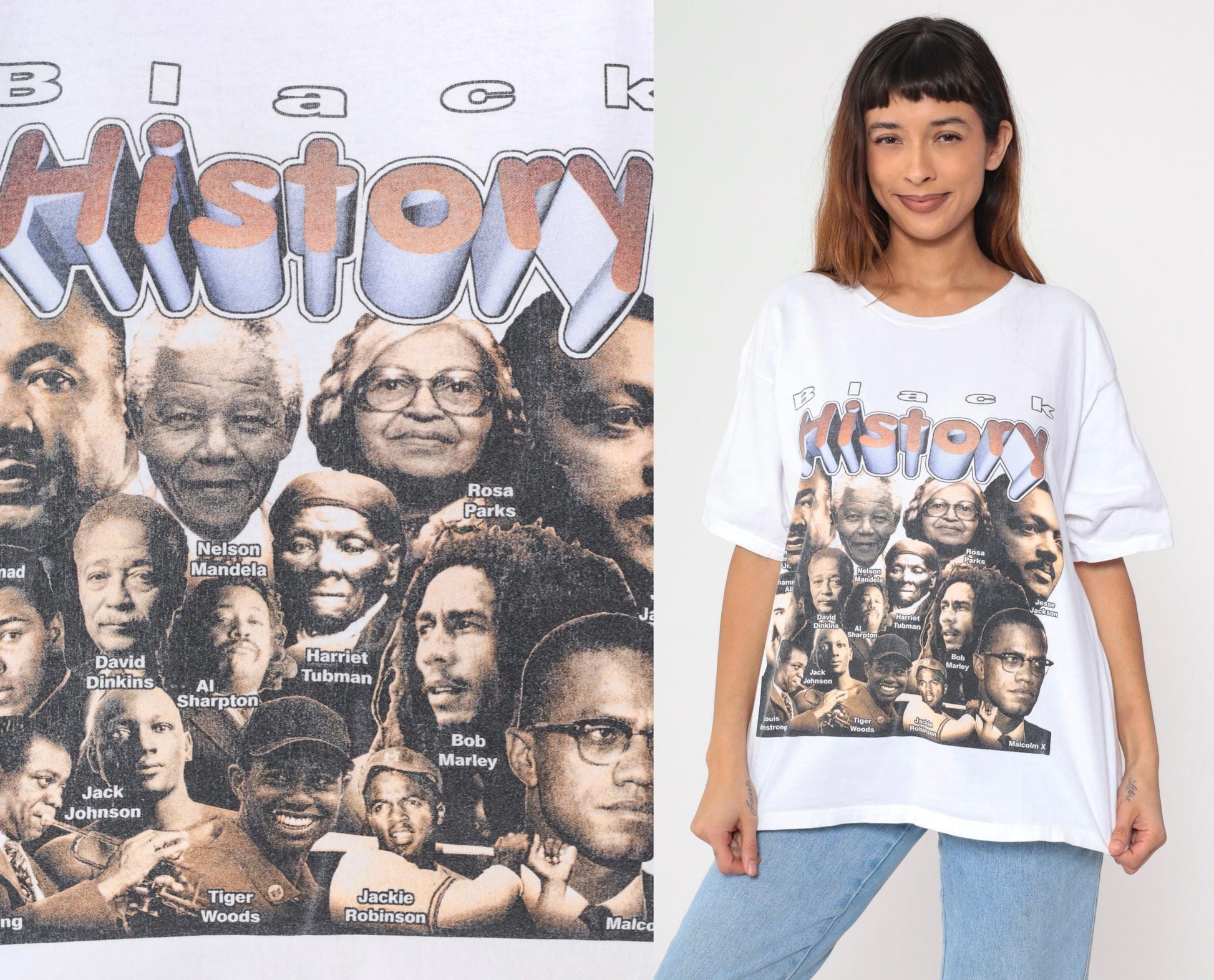 90s Black History Graphic T-Shirt Martin Luther King Malcolm X Rosa Parks Nelson Mandela Extra Large