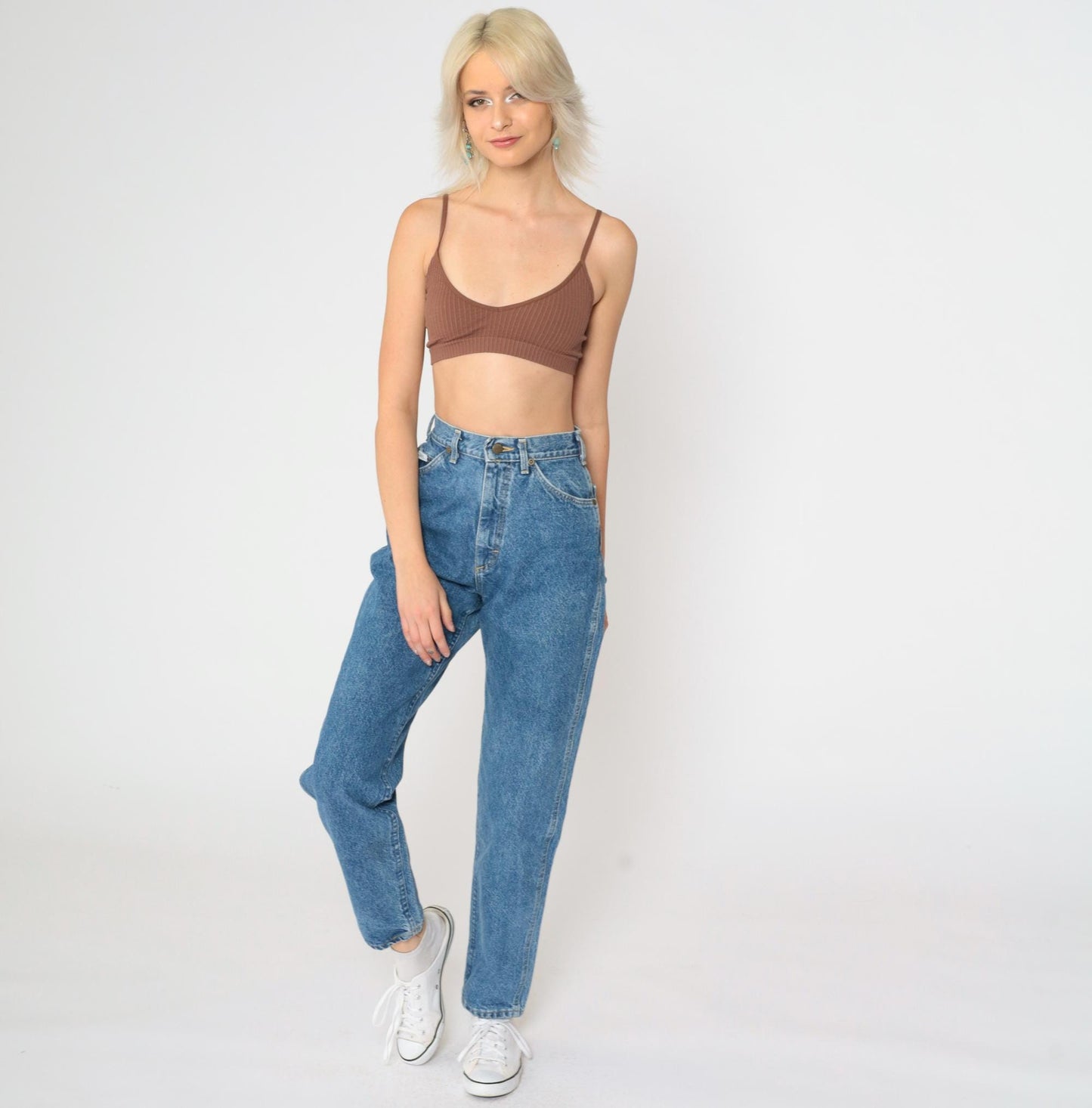80s Lee High Waist Tapered Jeans Blue Denim Size 6