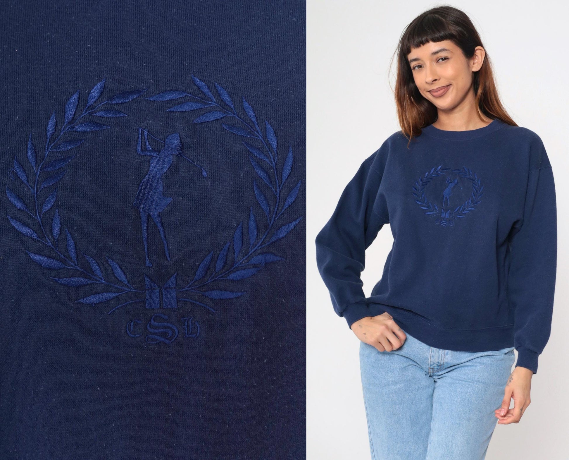 90s Sir Christopher Hatton Golf Sweatshirt Navy Embroidered Crest Medium