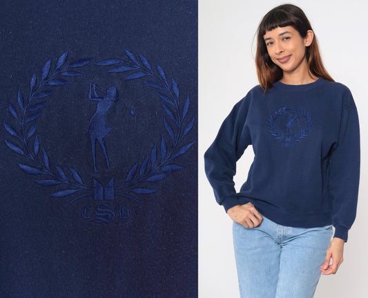 90s Sir Christopher Hatton Golf Sweatshirt Navy Embroidered Crest Medium