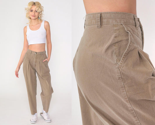 90s Cherokee Brown Cotton High-Waisted Pleated Trousers Small