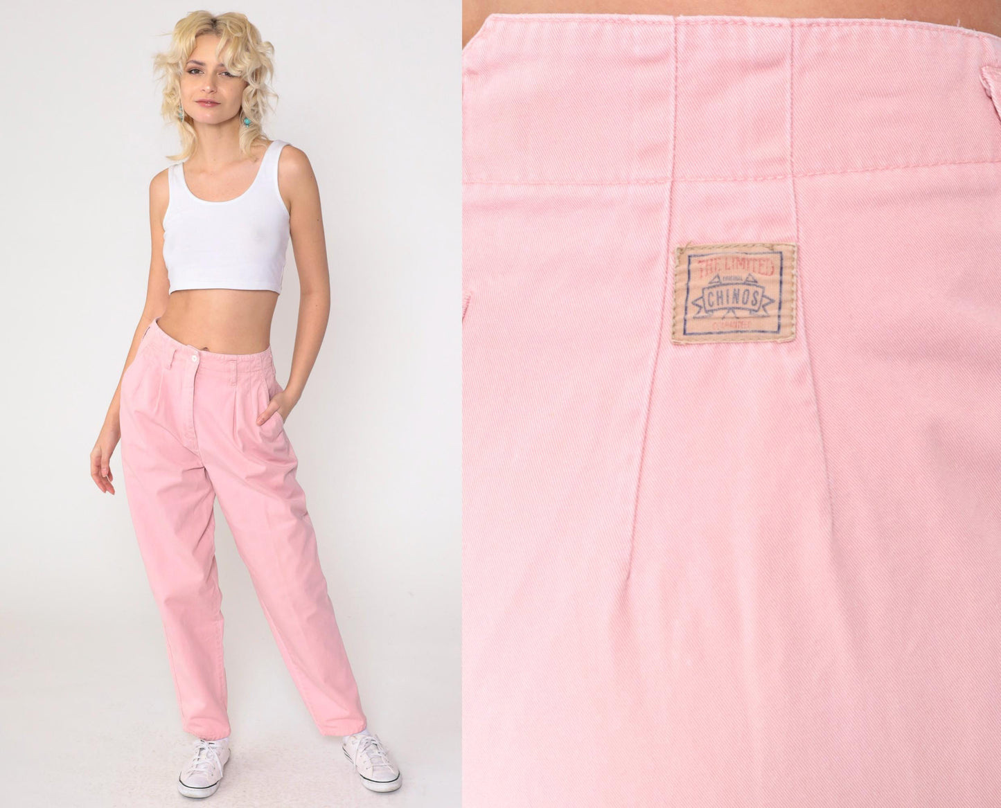 90s The Limited Pink Pleated High-Waist Trousers Small 4