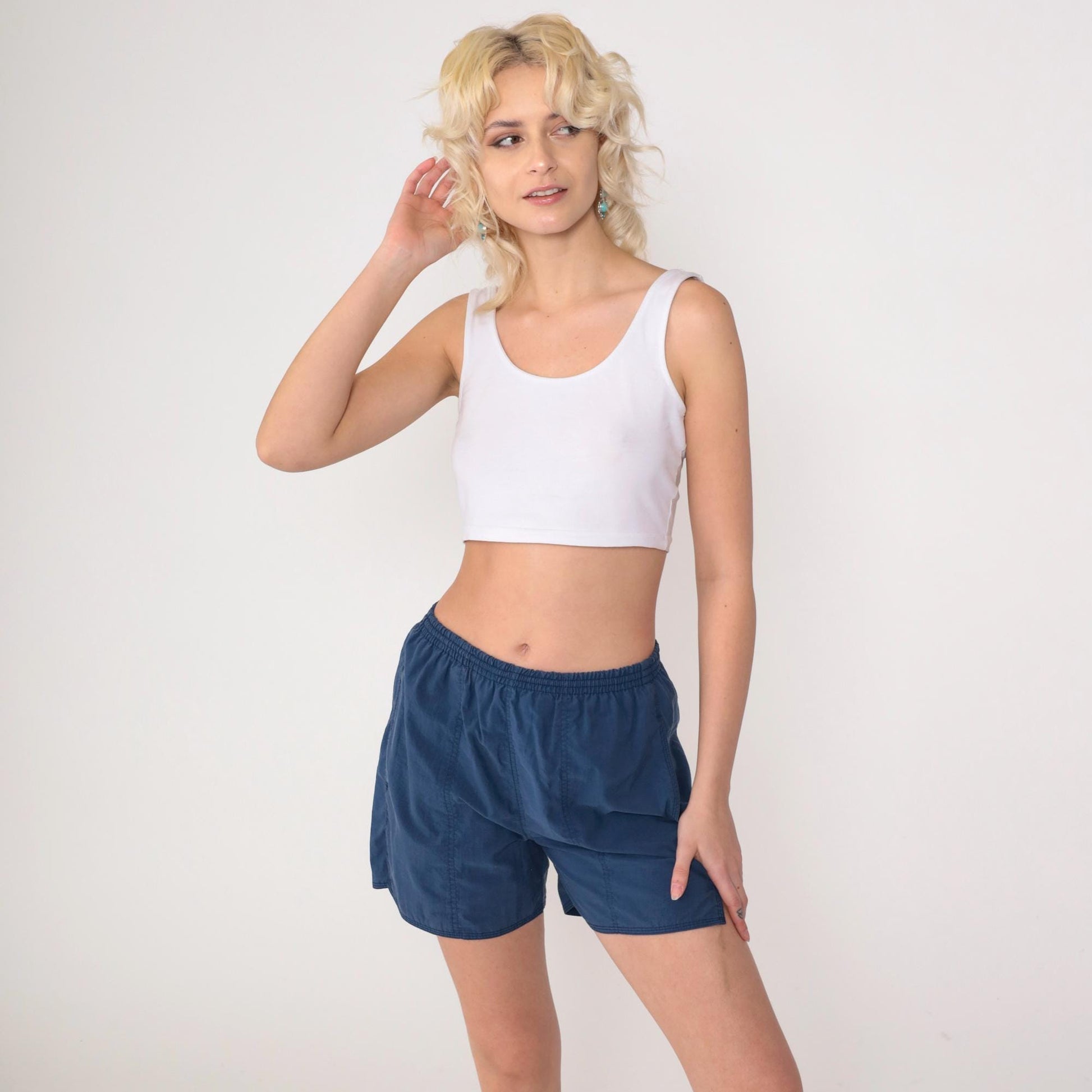 90s Gap Navy Nylon Swim Shorts Elastic Waist Small Petite