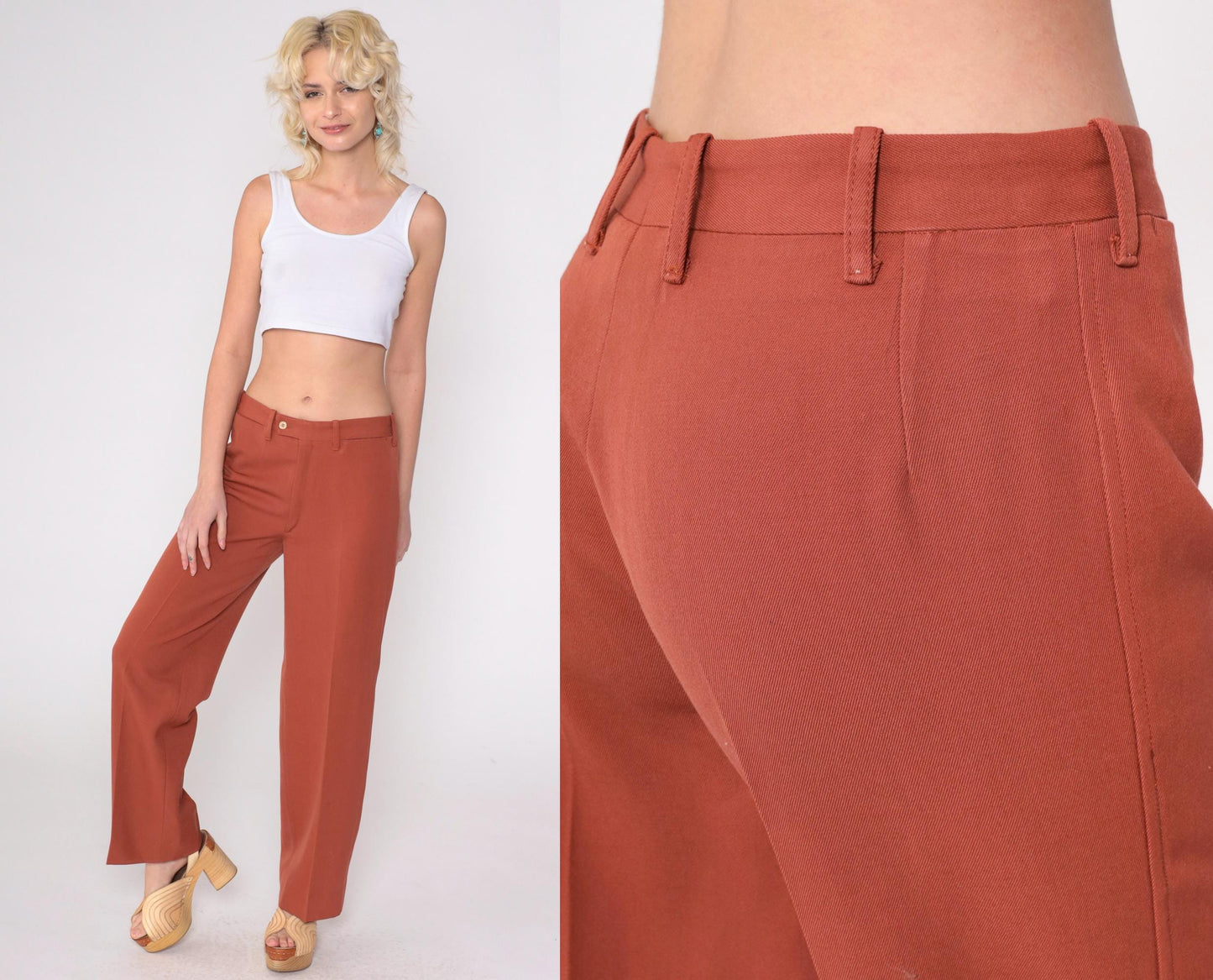 70s Terra Cotta High-Rise Straight Leg Trousers Small