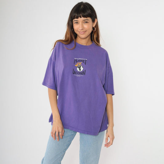 1995 UConn Spring Weekend Planet Graphic T-Shirt Purple Cotton XXL