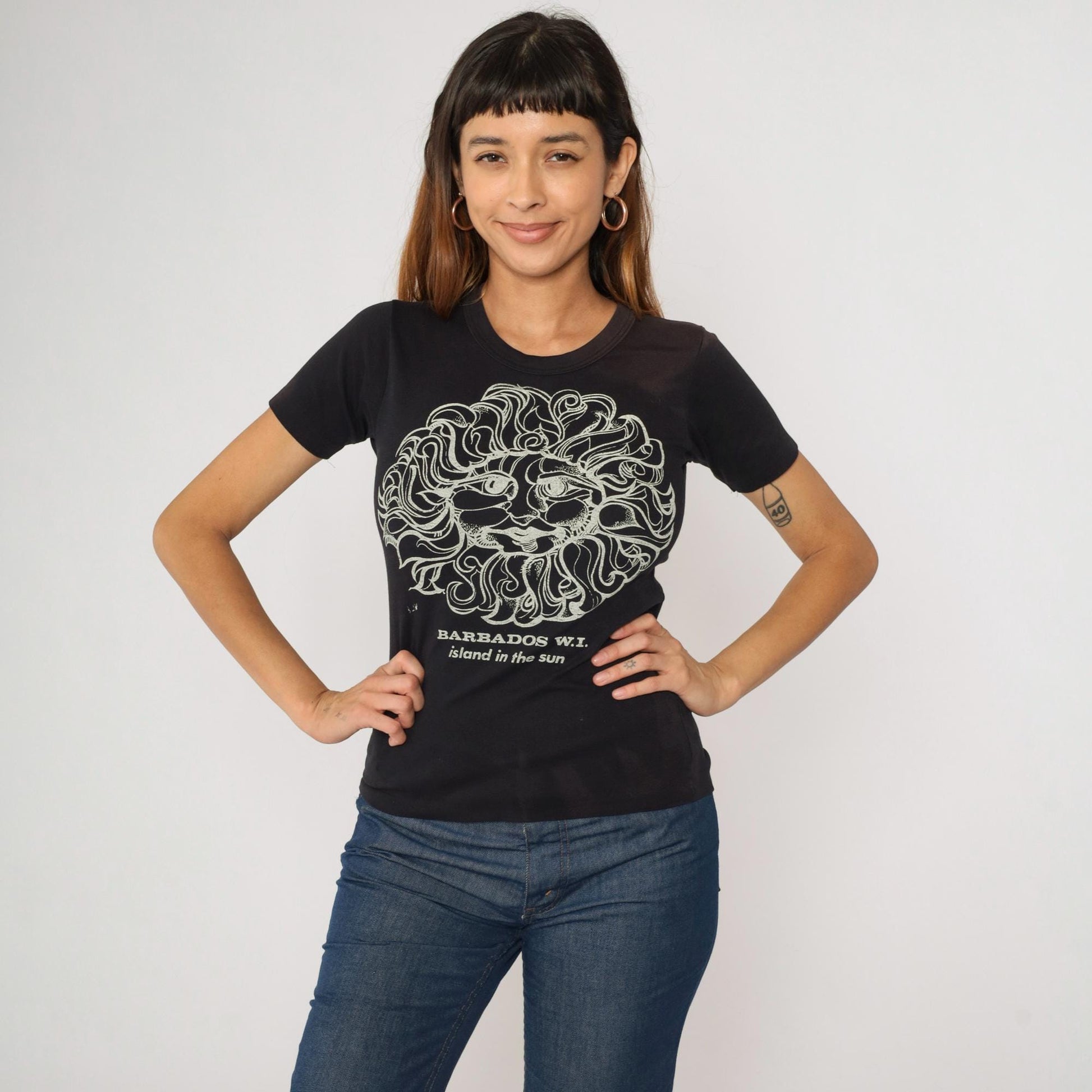 80s Barbados Island in the Sun Graphic T-Shirt Black Small
