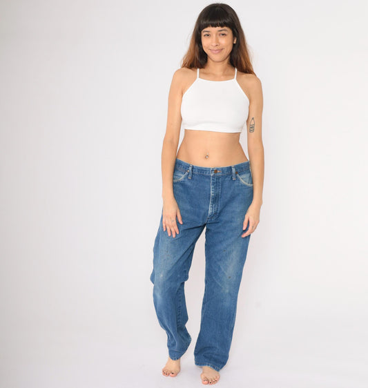 90s Wrangler Straight Leg High Rise Jeans Blue Denim Men's 36x34