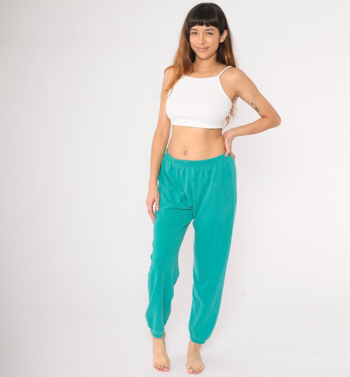 90s Hanes Turquoise Joggers Sweatpants Elastic Waist Large