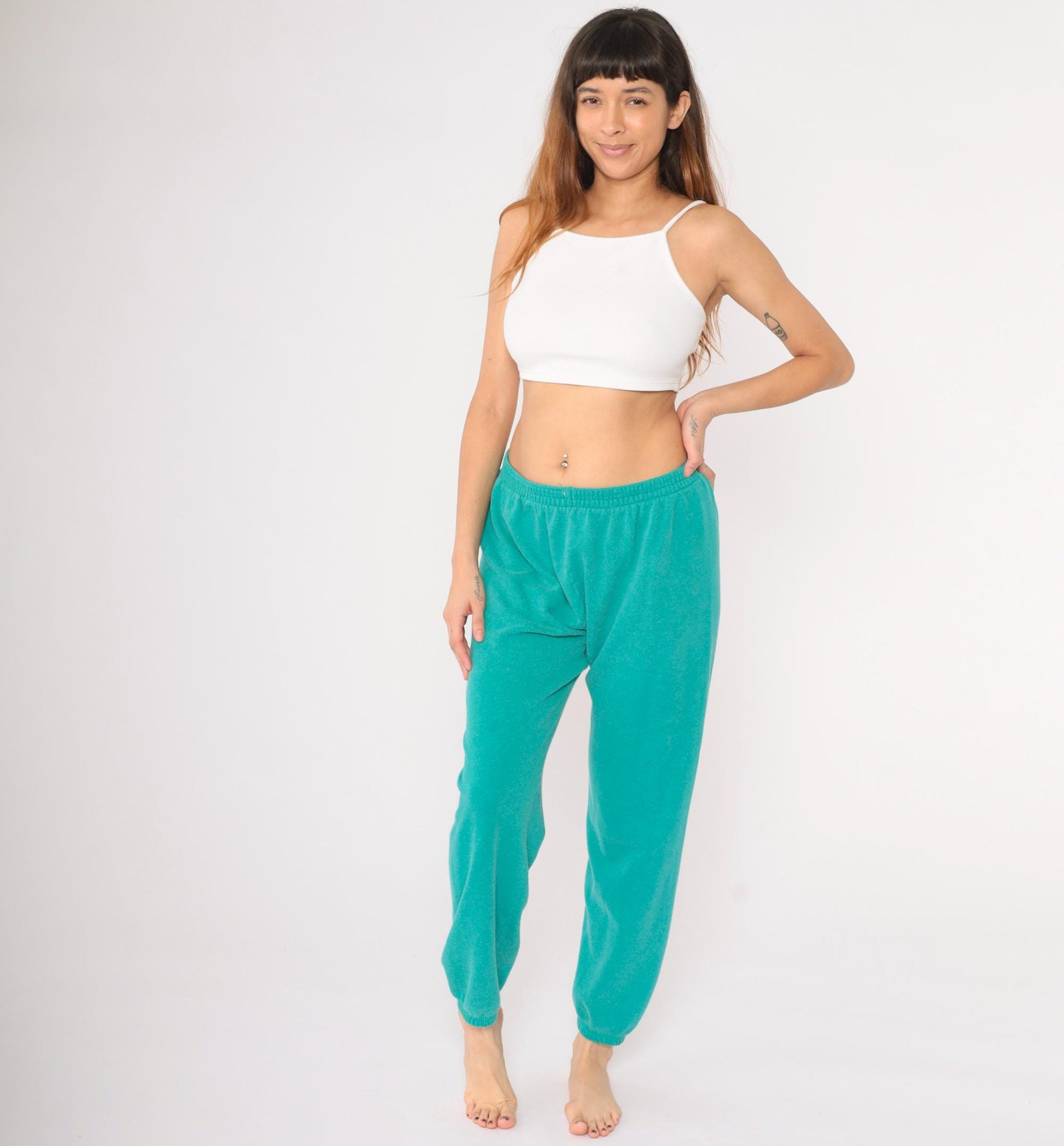 90s Hanes Turquoise Joggers Sweatpants Elastic Waist Large