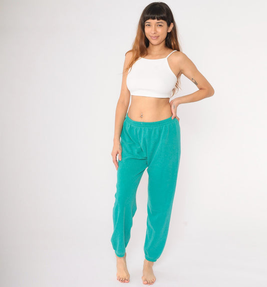 90s Hanes Turquoise Joggers Sweatpants Elastic Waist Large