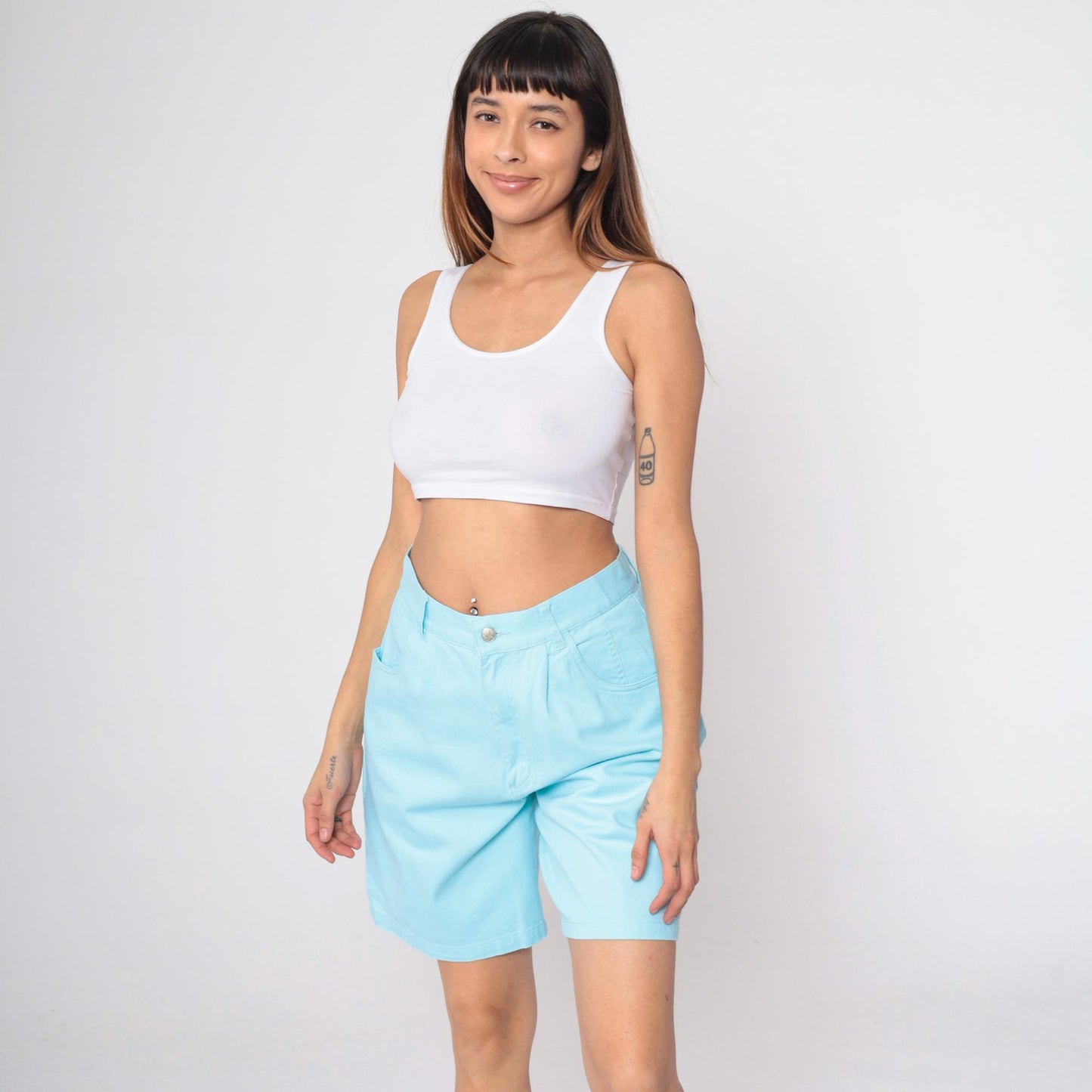90s Denim & Co High-Waisted Jean Shorts Bright Blue Pleated Large