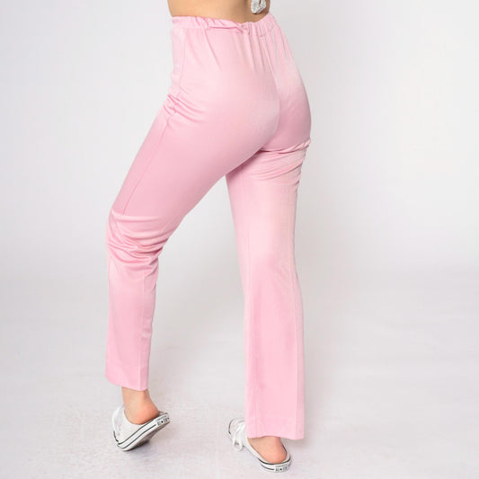 90s Baby Pink Flared Pants High Waist Elastic Trousers Extra Small