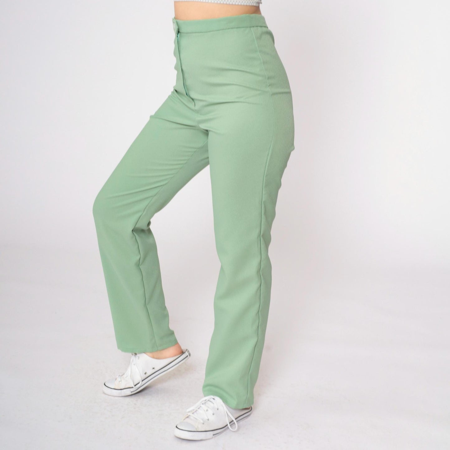 70s High-Rise Straight Leg Trousers Sage Green Extra Small