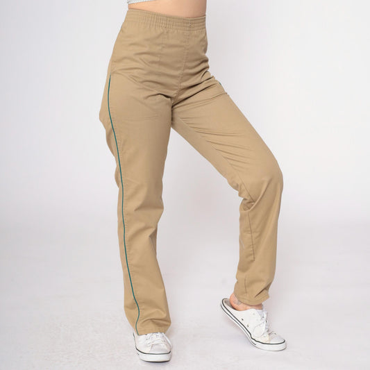 80s Wrangler Tan Straight Leg High Waist Elastic Trousers Extra Small XS