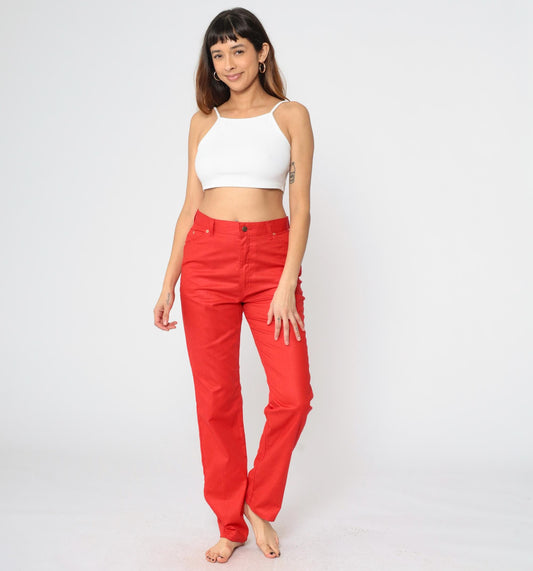 80s Levi's Red High-Waist Straight Leg Trousers Medium