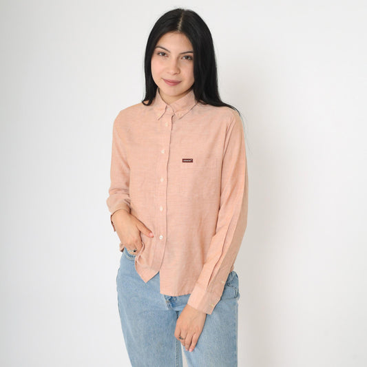 80s Jordache Orange White Button Up Blouse Small S