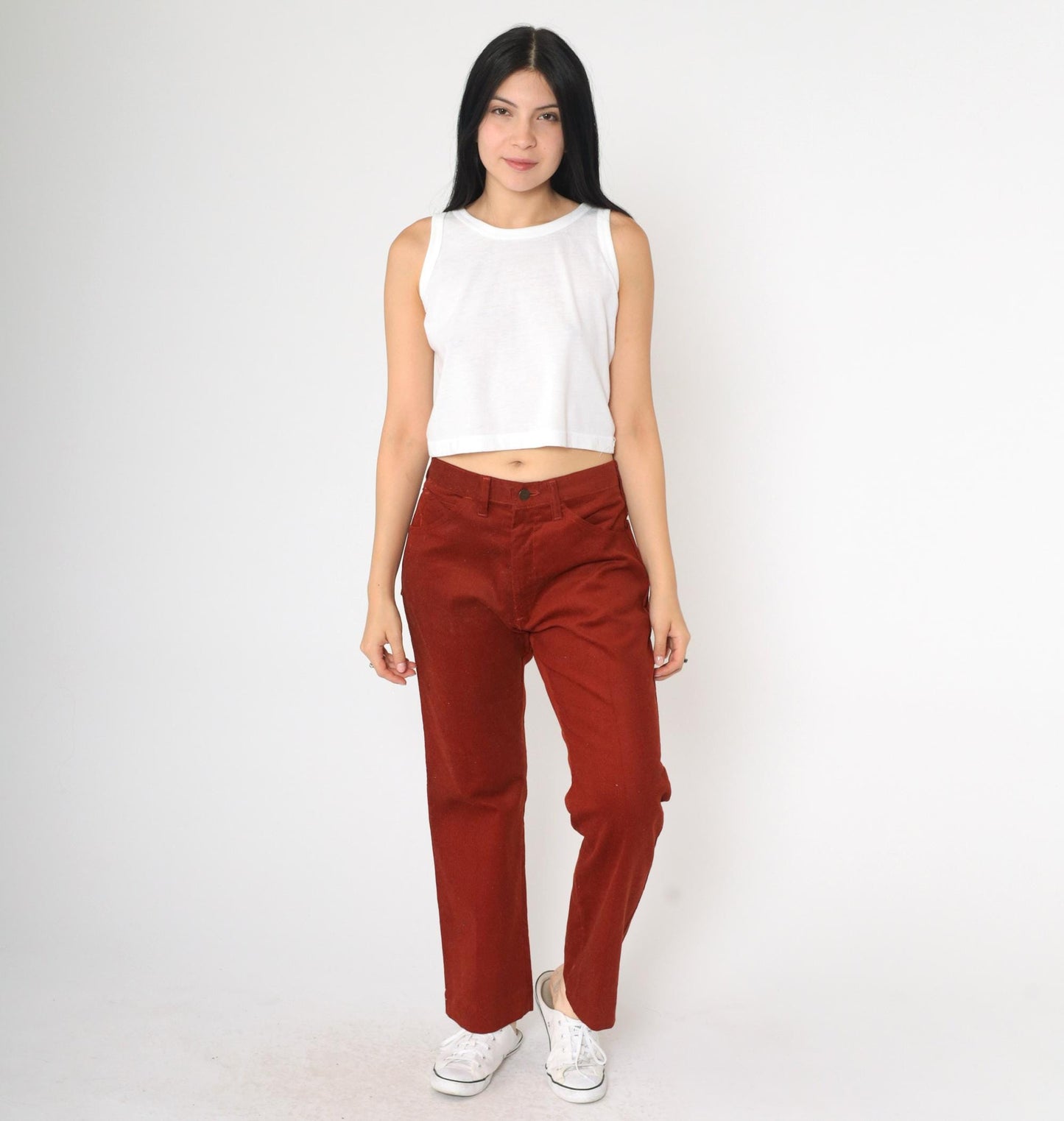 70s Roebucks Corduroy Flared Trousers Rust High Waist Men's Medium 33x30