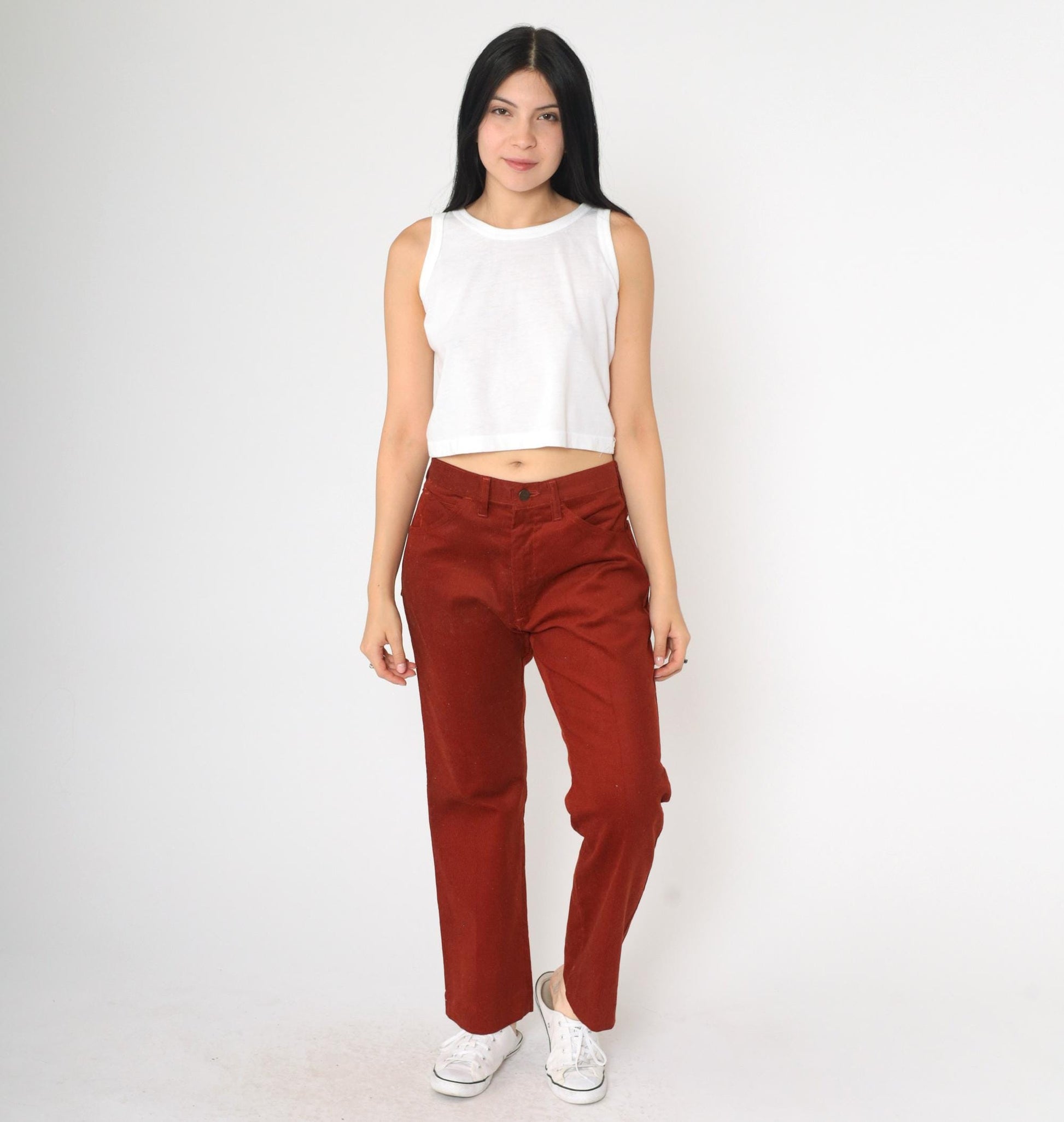 70s Roebucks Corduroy Flared Trousers Rust High Waist Men's Medium 33x30