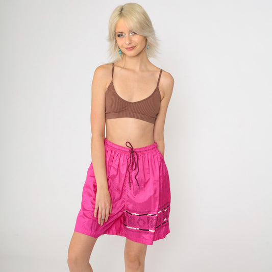 90s Hot Pink Nylon Athletic Shorts Drawstring Unlined Medium M