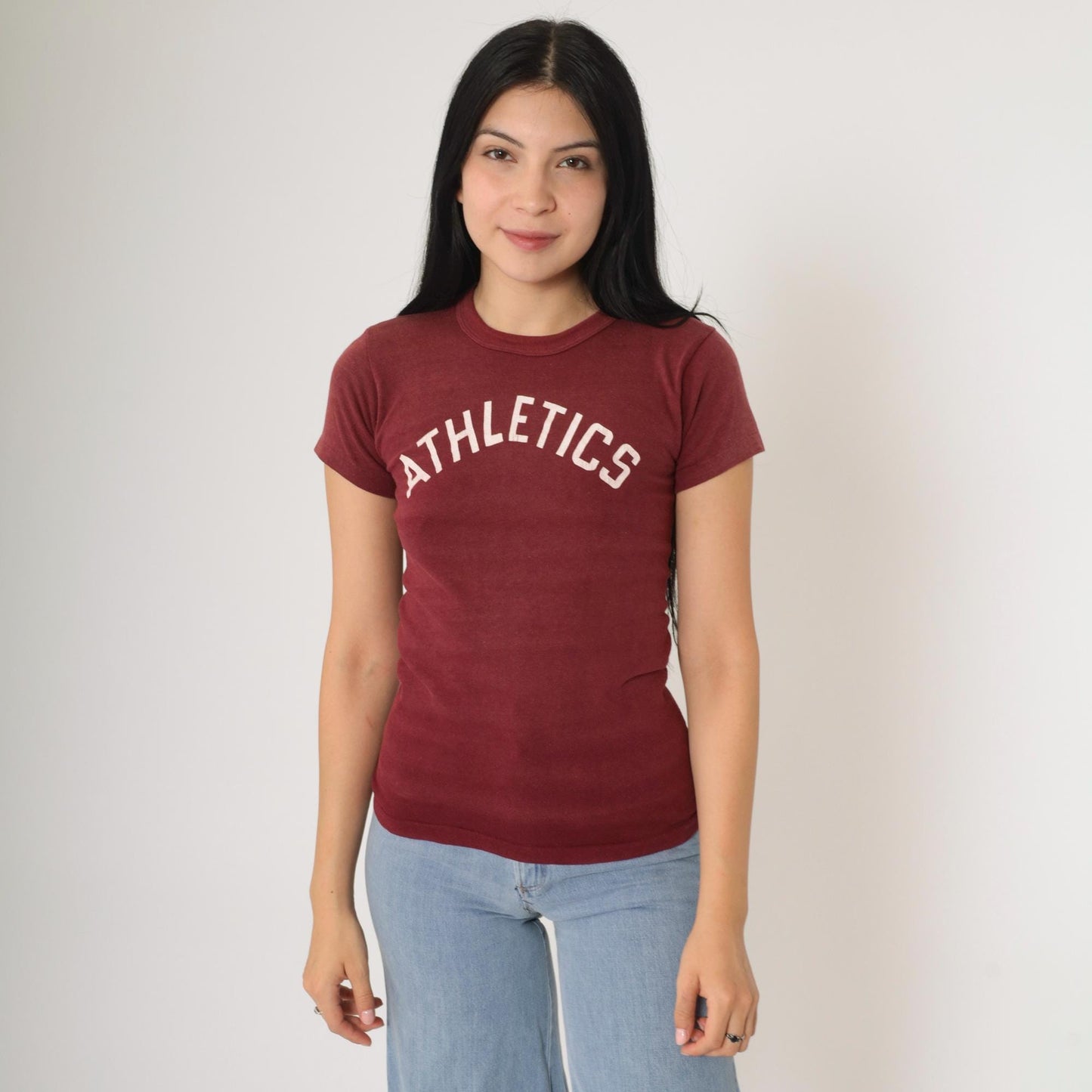 80s Russell Athletics Number 7 Burgundy Single Stitch Tee Extra Small