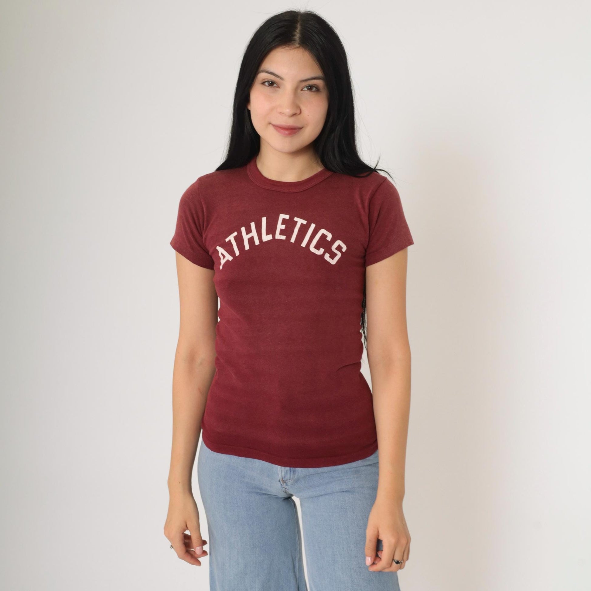 80s Russell Athletics Number 7 Burgundy Single Stitch Tee Extra Small