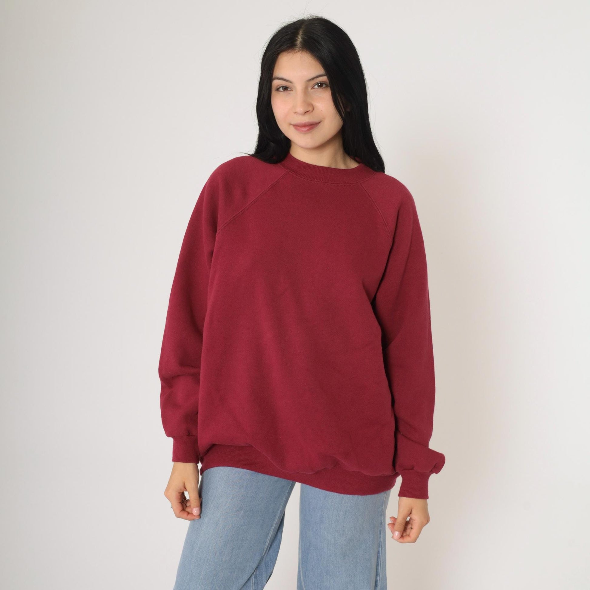 90s Hanes Her Way Burgundy Crewneck Sweatshirt Raglan Sleeve Extra Large XL