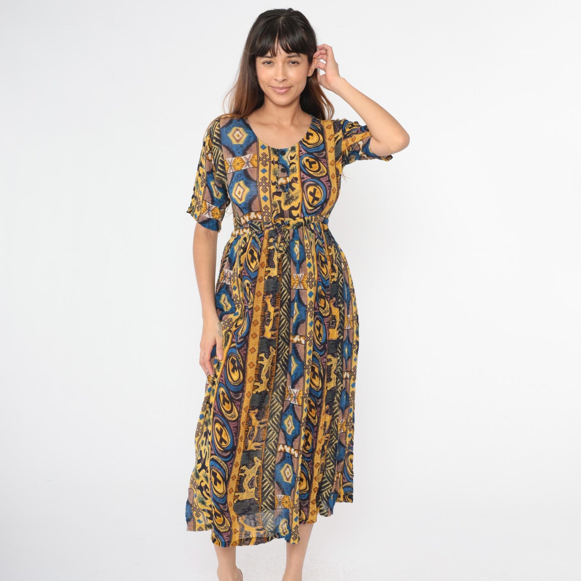 90s MintMode Geometric Horse Print Midi Dress Rayon